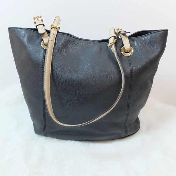 Michael Kors Black Leather Gold Tone Hardware Double Handle Tote Bag - Picture 3 of 14